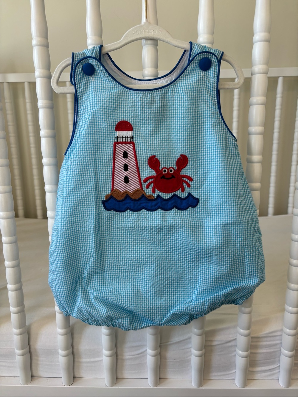 Lil Cactus Blue Seersucker Beach Bubble Romper
